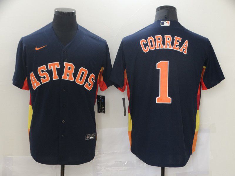 Men Houston Astros 1 Correa Blue Game 2021 Nike MLB Jersey